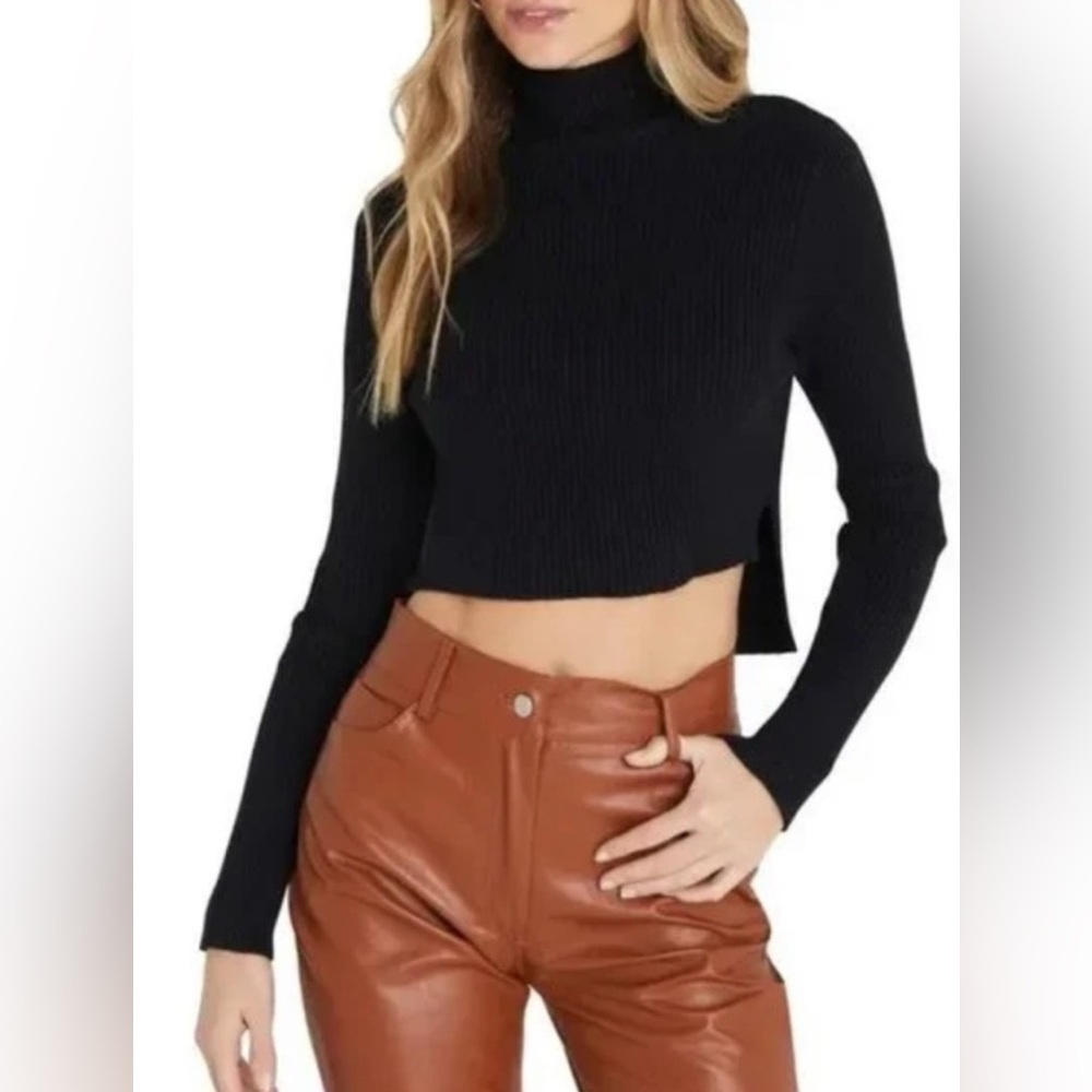 NWT Vici Fate black turtleneck, crop, women’s size medium. - Picture 3 of 9